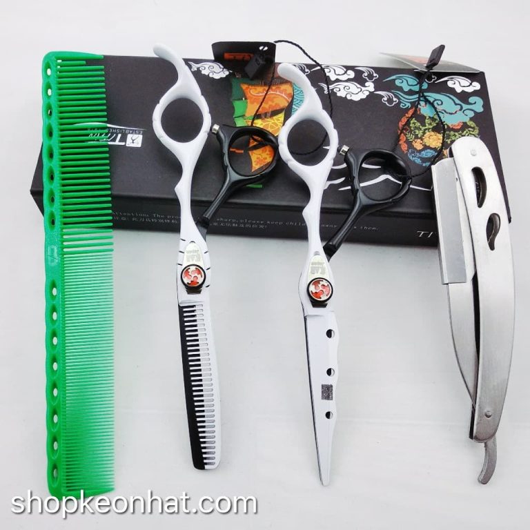 Kéo cắt tóc kasho Trắng - Đen KN-03